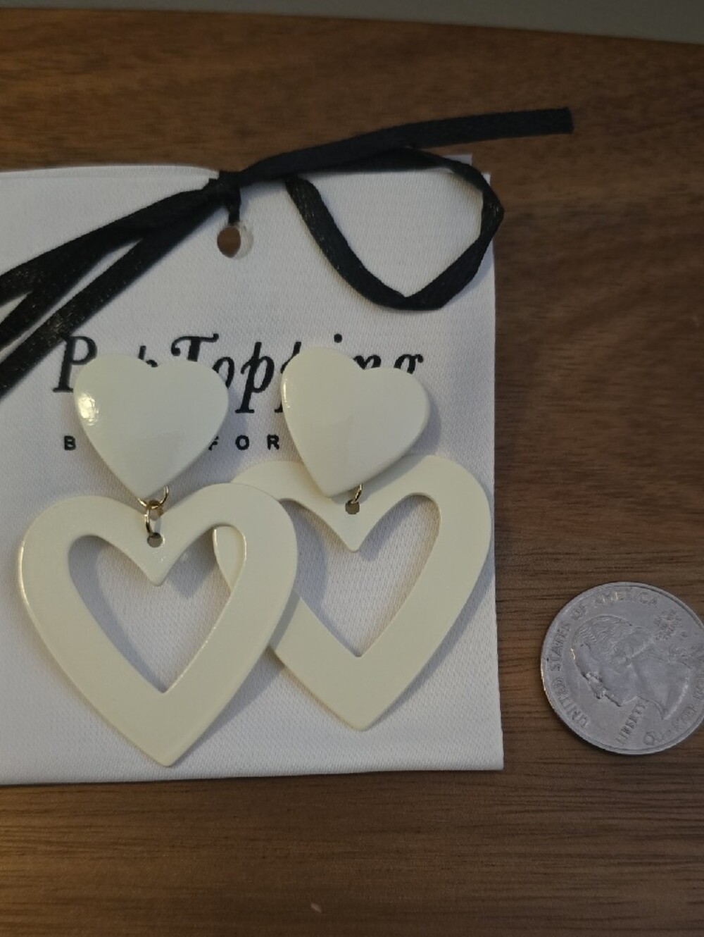 White Heart Drop Earrings - Women's Fashion Jewelry - Picture 3 of 3